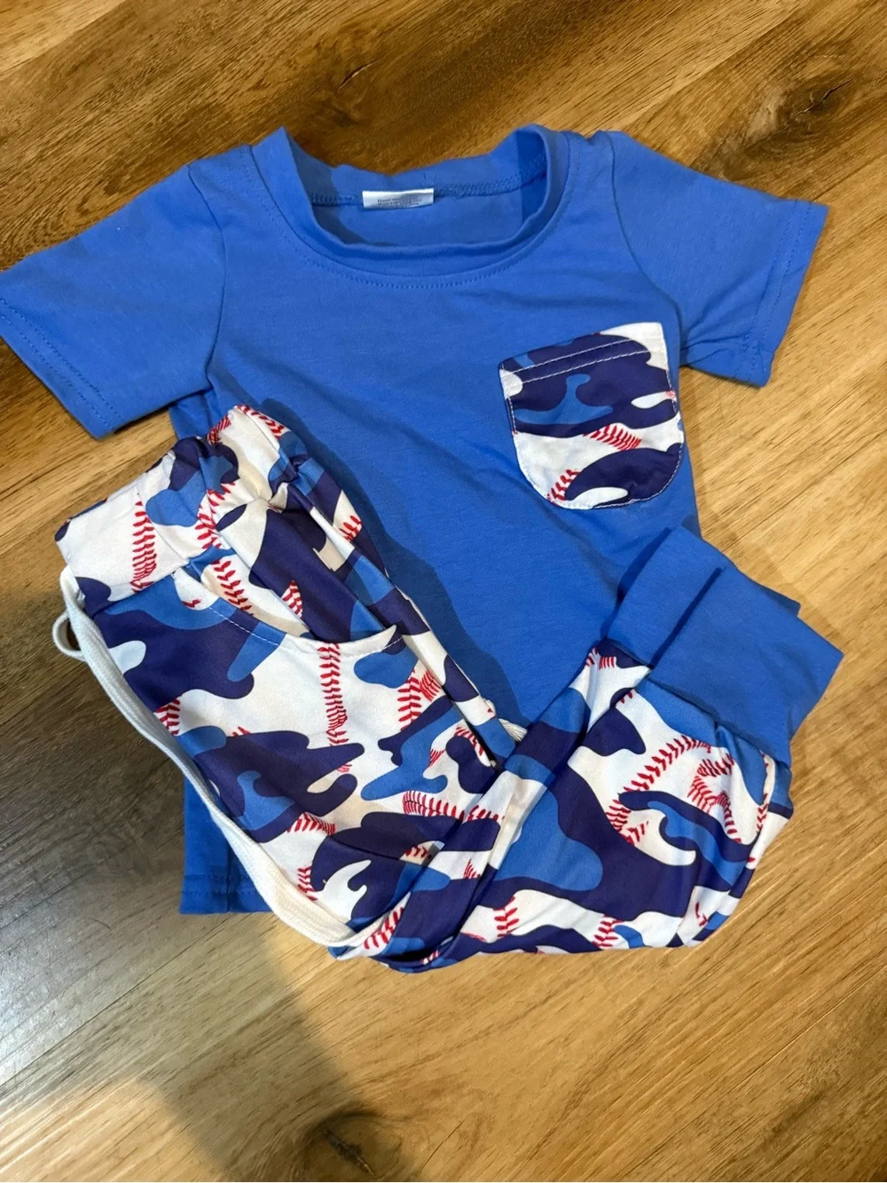 Blue Kids Baseball Camo Pocket Pajama Set